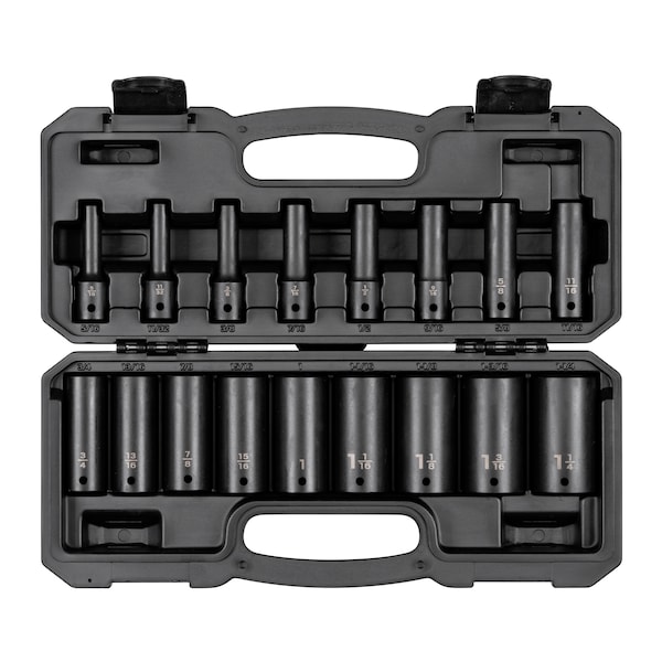 1/2 Inch Drive Deep 12-Point Impact Socket Set, 17-Piece (5/16 - 1-1/4 in.)